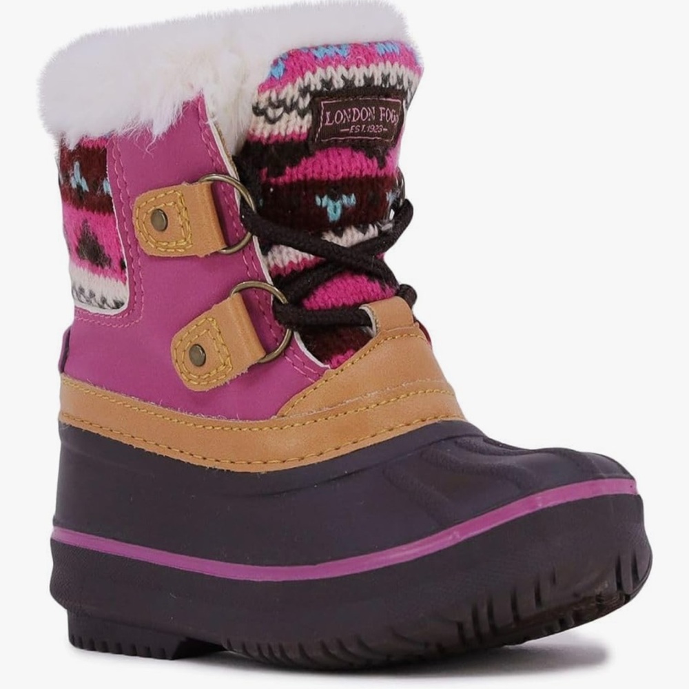 London Fog Pink and Brown Winter Boots with Faux Fur